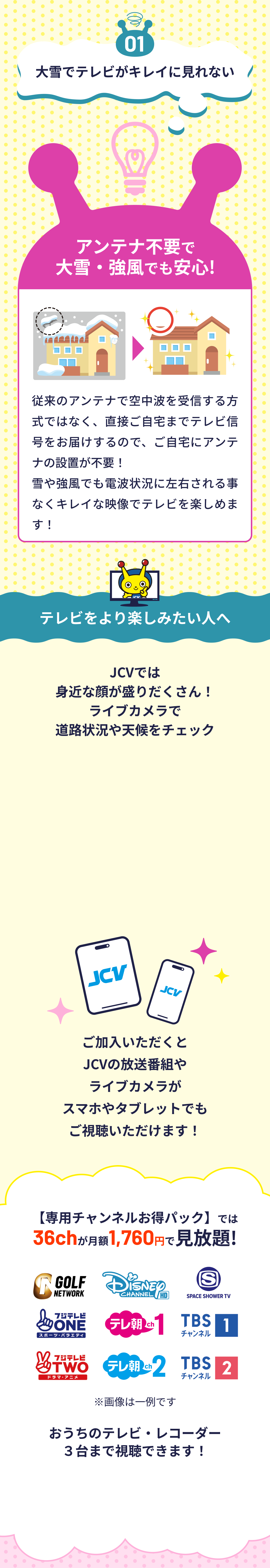 アンテナ不要で大雪・強風でも安心!